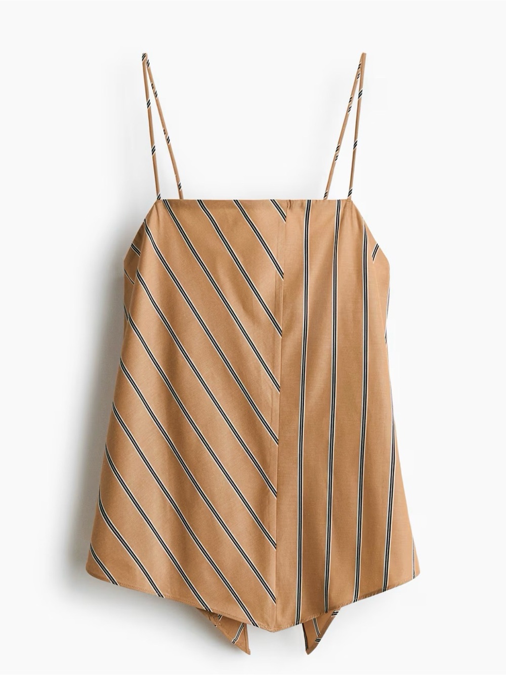 H&M Striped Asymmetric Spaghetti-Strap Top in Dark Beige